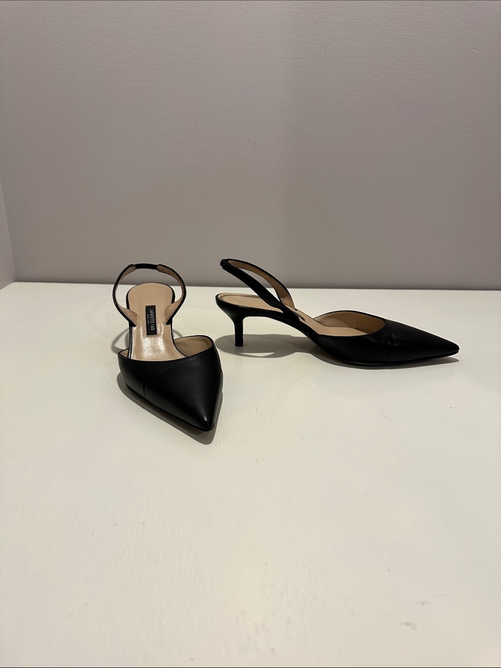 Lafayette 148 New York Black Pointed Slingback Kitten Heels